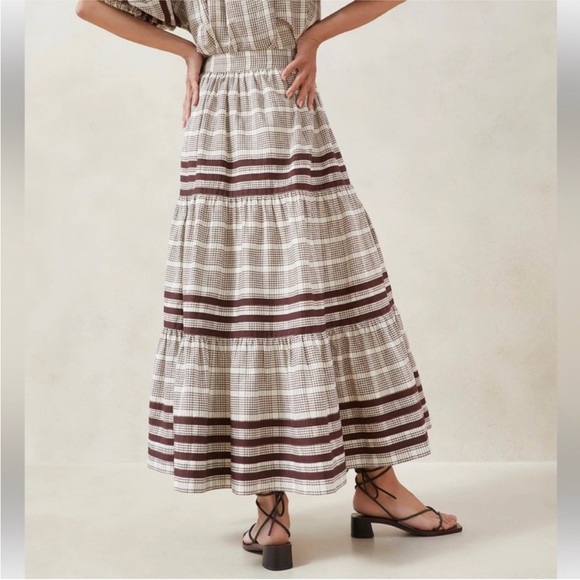 Loeffler Randall Linen Cotton Chocolate Brown Plaid Skit Set - Size L - Picture 3 of 15